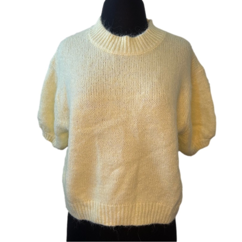 Zara Oversized Soft Feel Knit Sweater Wool Puff Sleeves Yellow NWT Size M